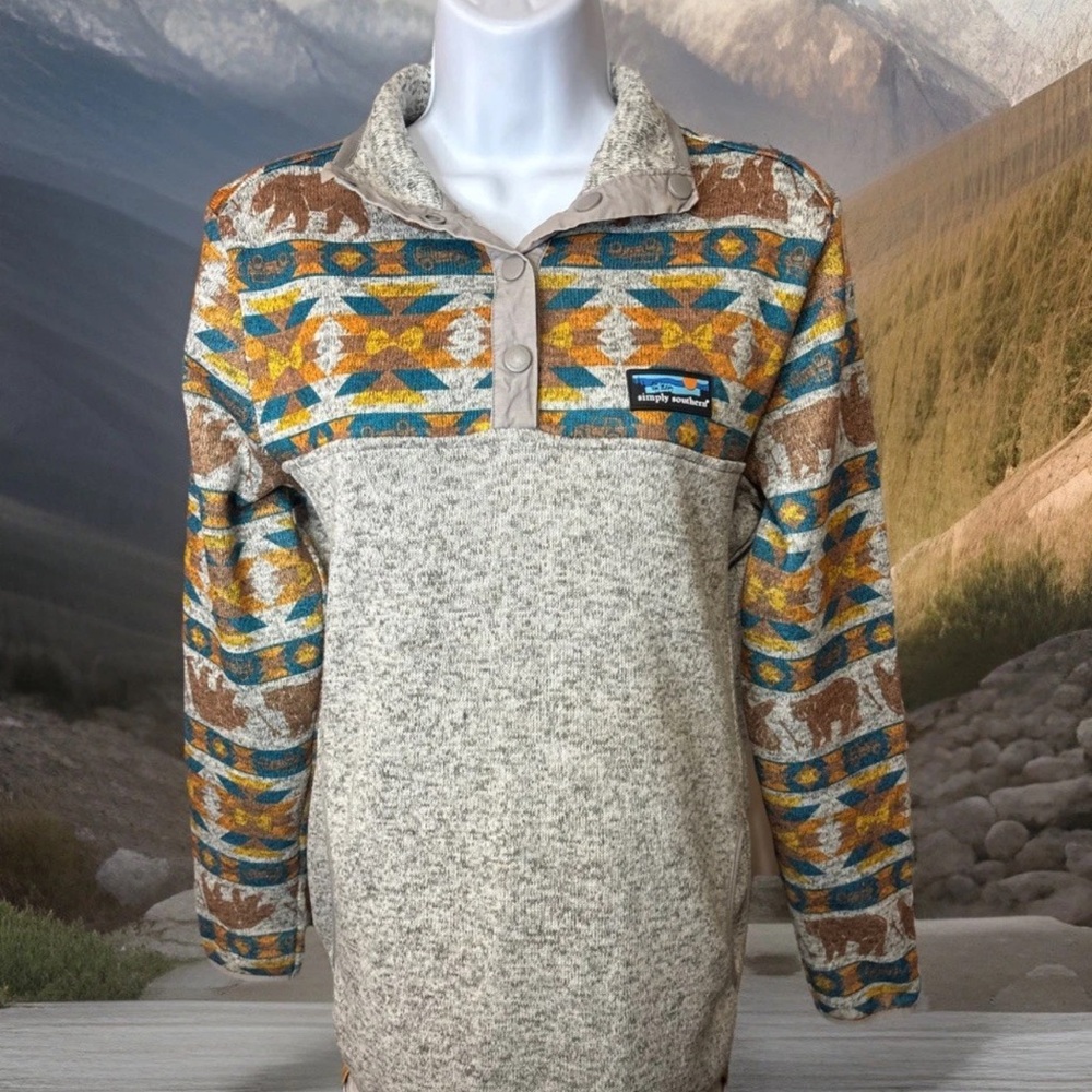 SOLD Simply Southern 1/4 Snap Women's Fleece Pullover Bear Jeep & Aztec Print